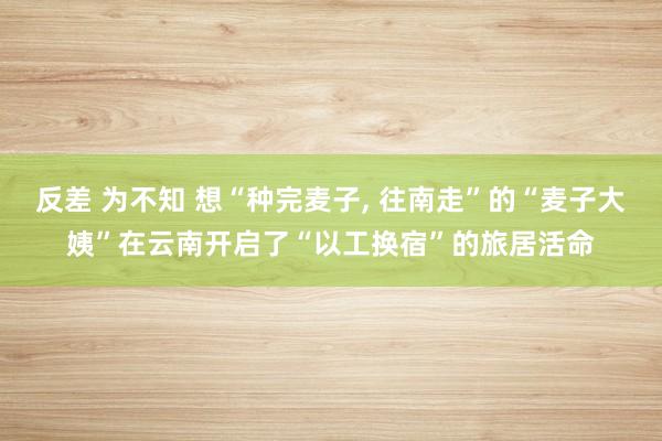 反差 为不知 想“种完麦子， 往南走”的“麦子大姨”在云南开启了“以工换宿”的旅居活命